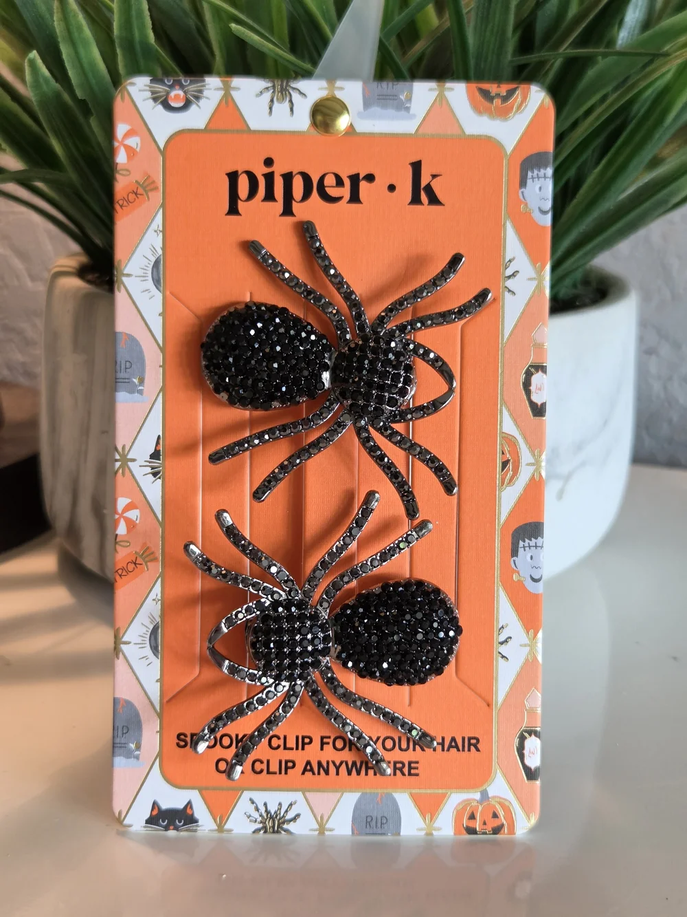 Piper·k Black & Silver Crystal Spider Metal Hair Clips